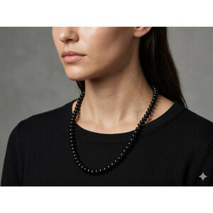 Vintage Black Disc Bead Strand Necklace (Long Statement Jewelry)